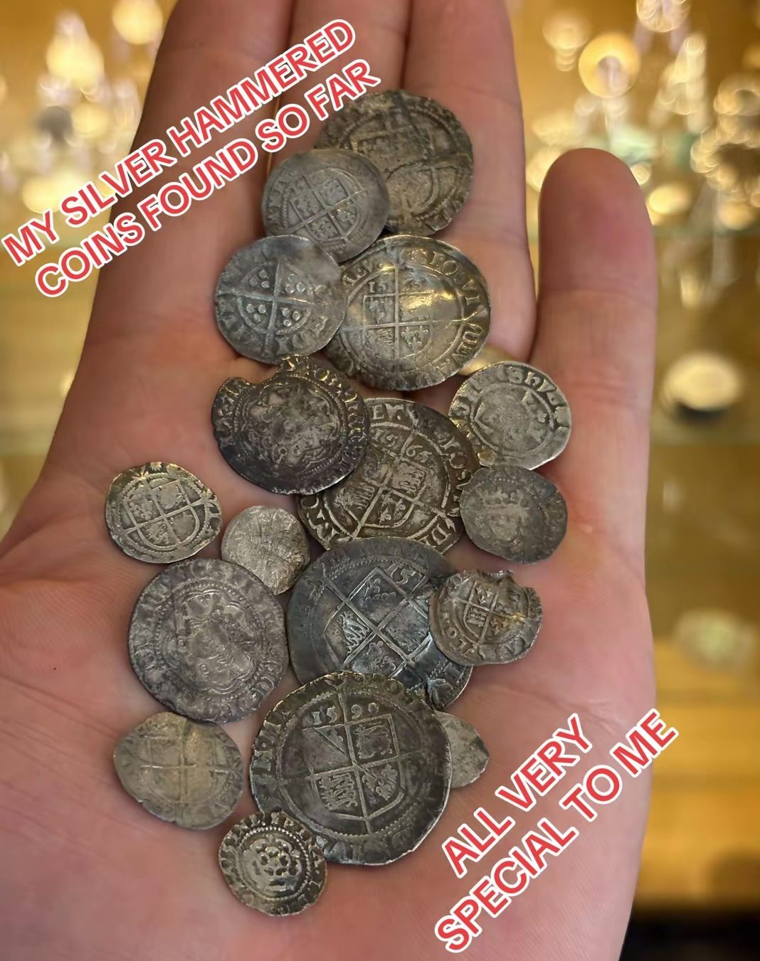 medieval hammered coins in a hand